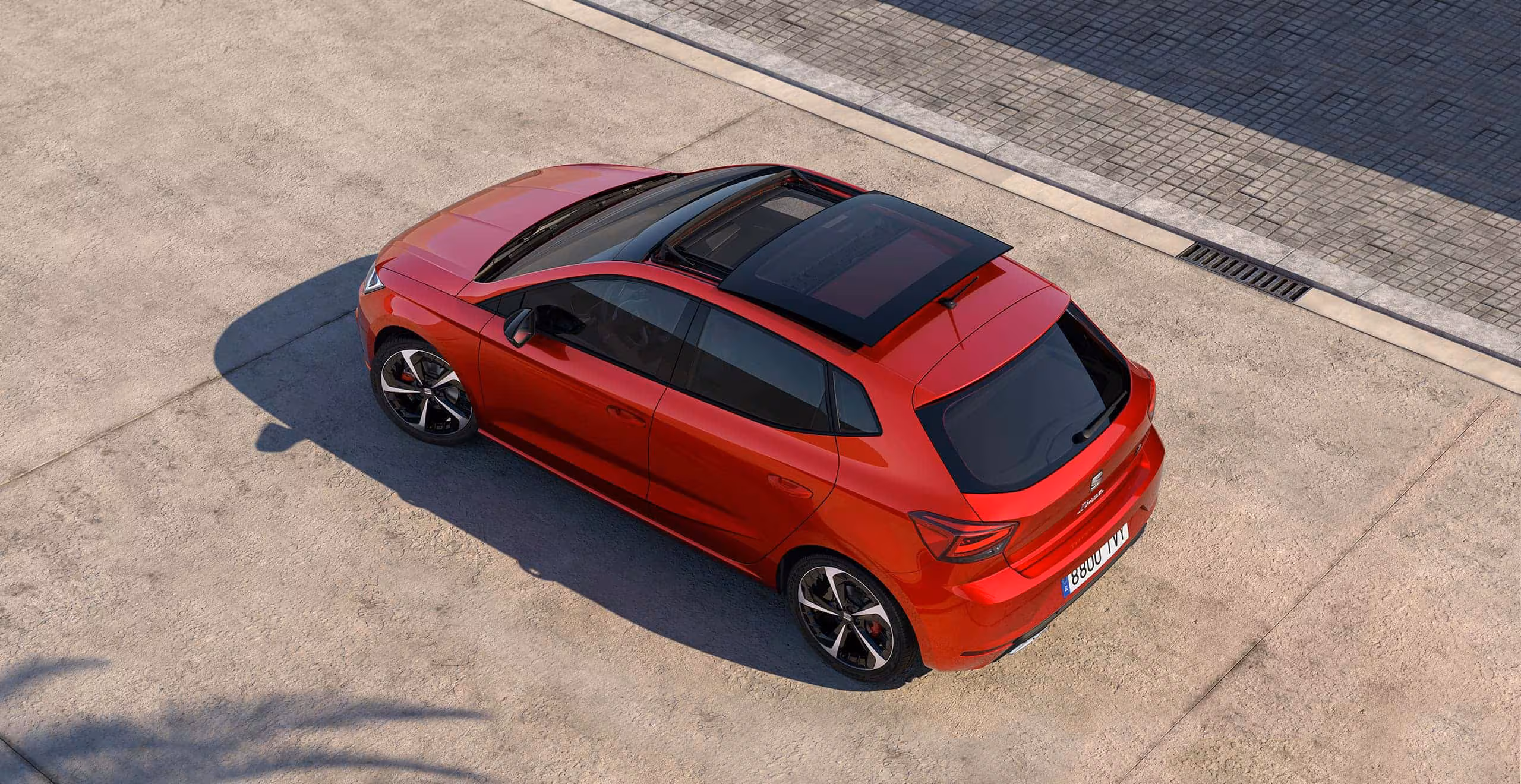 seat-ibiza-desire-red-colour-drone-view-of-the-sunroof